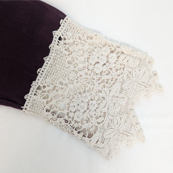 Umgee USA Womens Medium Burgundy Wine Cream Ivory Lace Romantic Boho Tunic Top - Picture 7 of 16